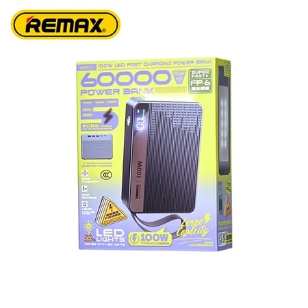 CARGADOR PORTÁTIL REMAX 60000 MAH 100W+22.5W MODELO FP-6 NEGRO - 1