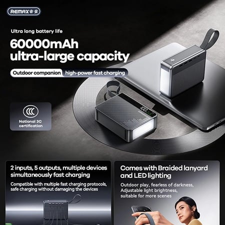 CARGADOR PORTÁTIL REMAX 60000 MAH 100W+22.5W MODELO FP-6 NEGRO - 3