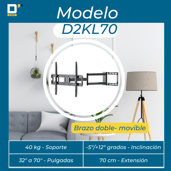RACK PARA TV MOVIBLE DOBLE BRAZO // EXTENSION 75CM // 32' - 65'  // SOPORTE PARA TV - 2