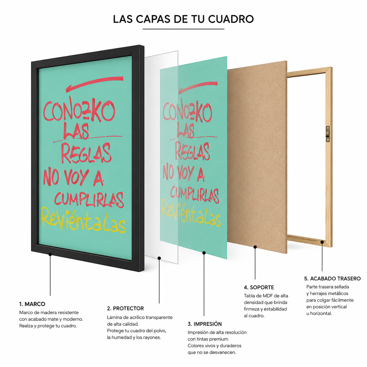 CUADRO CONOZCO LAS REGLAS Y NO VOY CUMPLIRLAS 70X55 CM - 2