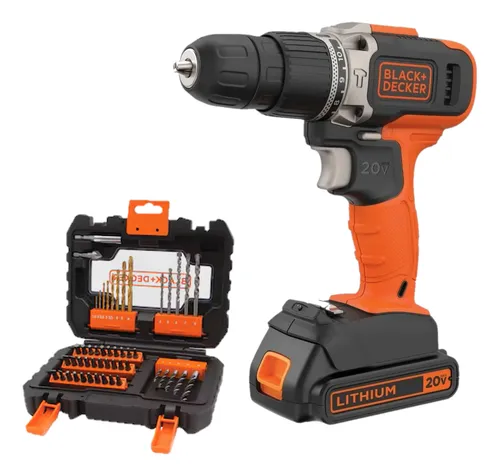 KIT TALADRO PERCUTOR 20V MAX + SET 50 PIEZAS BLACK + DECKER NARANJA 50 HZ / 60 HZ - 1