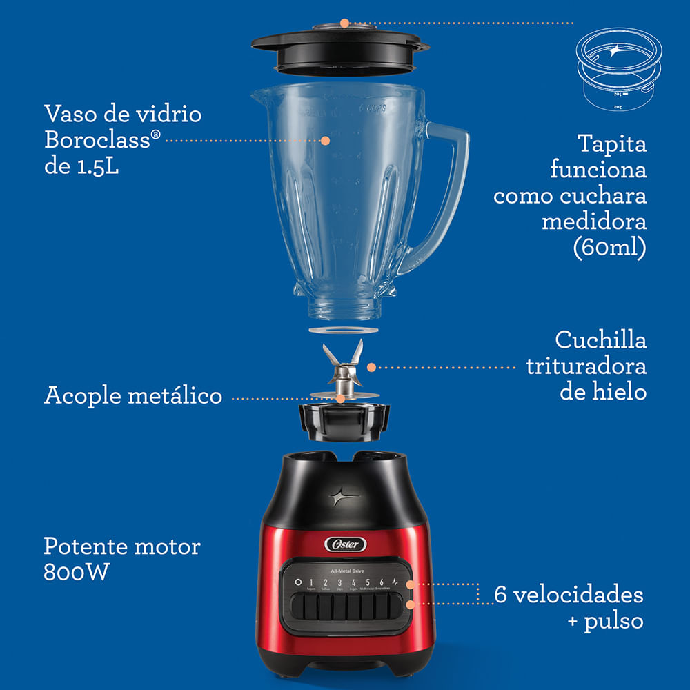 LICUADORA OSTER VASO DE VIDRIO 6 VELOCIDADES + PULSO - 2