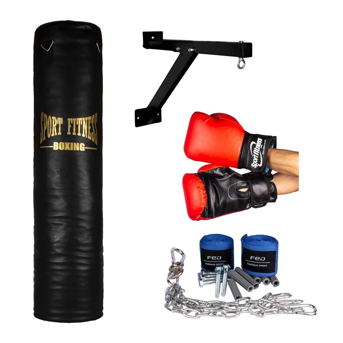 SET SACO BOXEO SPORT FITNESS 1.20 M VACIO + GUANTES + VENDAS +SOPORTE+CAD - 5