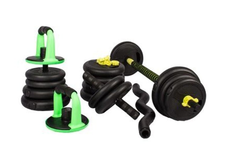 KIT 30 KILOS PESAS MANCUERNAS SPORT FITNESS 130487 BARRA ZETA + BARRA RECTA AB ROLLER + GUANTES - 4