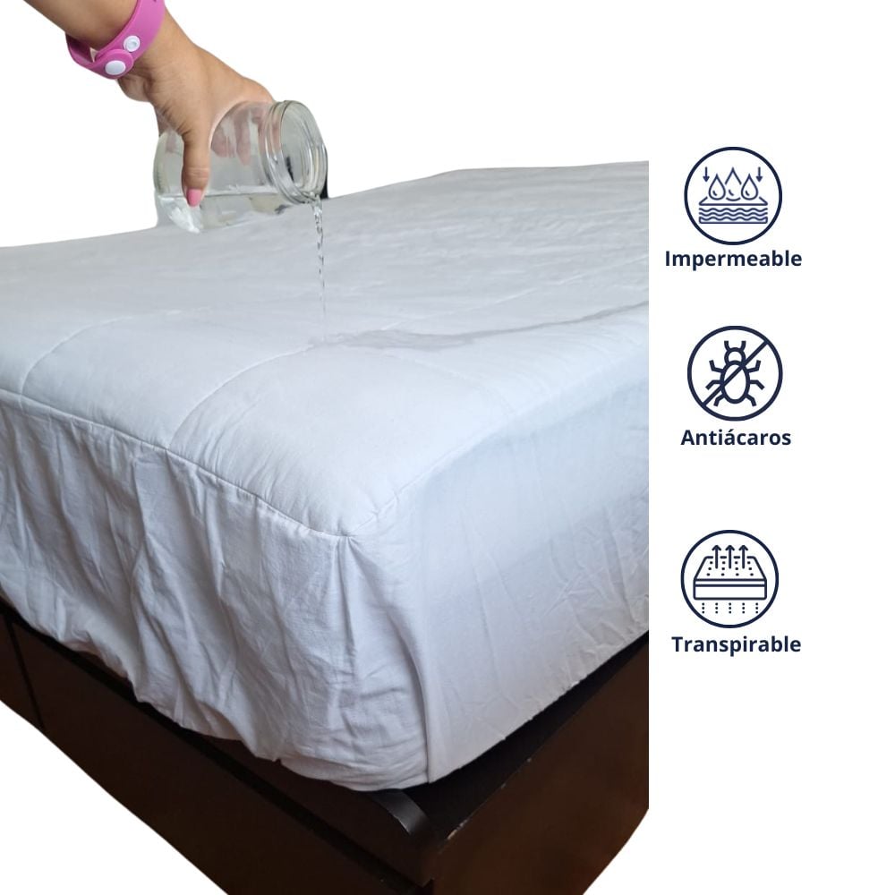 PROTECTOR DE COLCHÓN LUJO IMPERMEABLE ANTIACAROS AMOLDABLE 1.5 PLAZAS BLANCO - 3