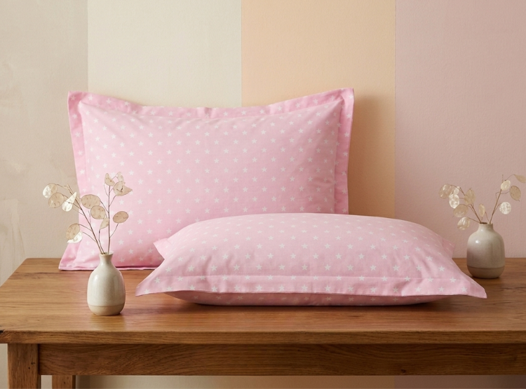 FUNDA ALMOHADA LUJO ALGODÓN 70 CM X 50 CM ROSADO ESTRELLA SET X 2 UNIDADES - 1