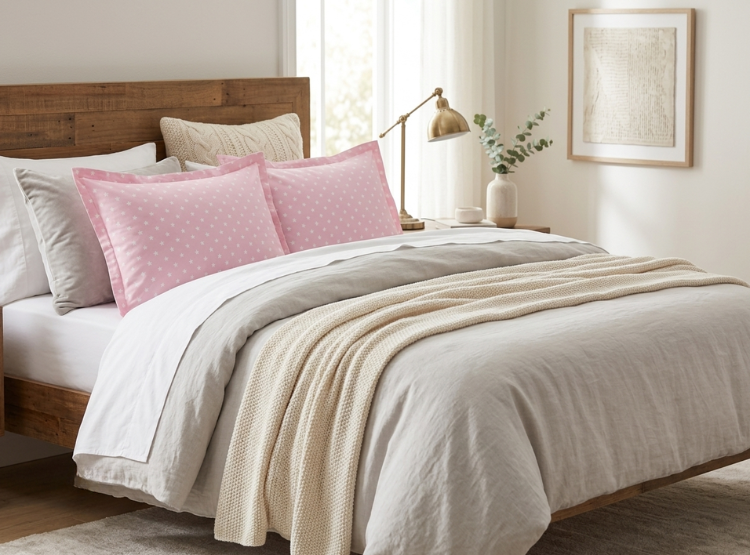 FUNDA ALMOHADA LUJO ALGODÓN 70 CM X 50 CM ROSADO ESTRELLA SET X 2 UNIDADES - 2