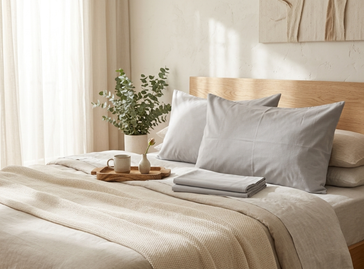 FUNDA ALMOHADA LUJO ALGODÓN 70 CM X 50 CM GRIS CLARO SET 2 UNIDADES - 3