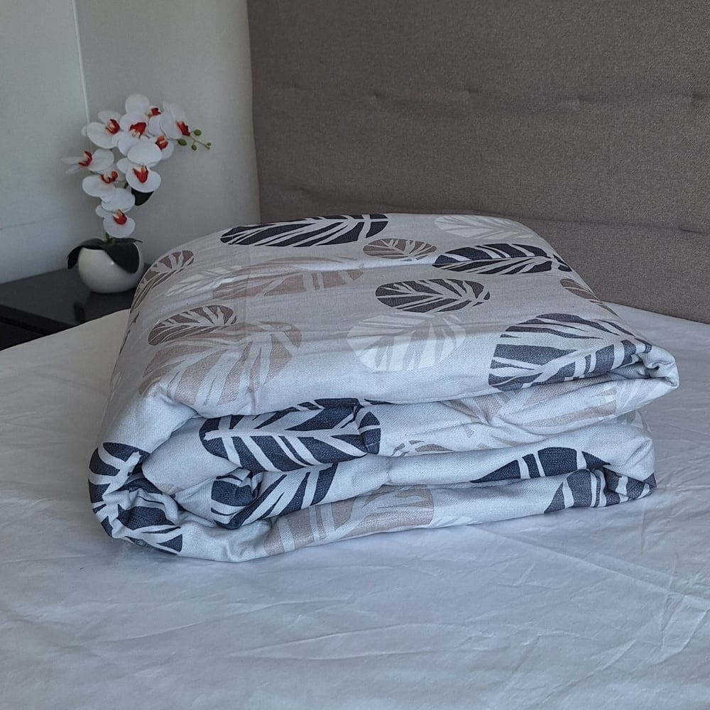 EDREDÓN LUJO 2 PLAZAS LINO GRIS CLARO ESTAMPADOS REVERSIBLE HOJAS - 4