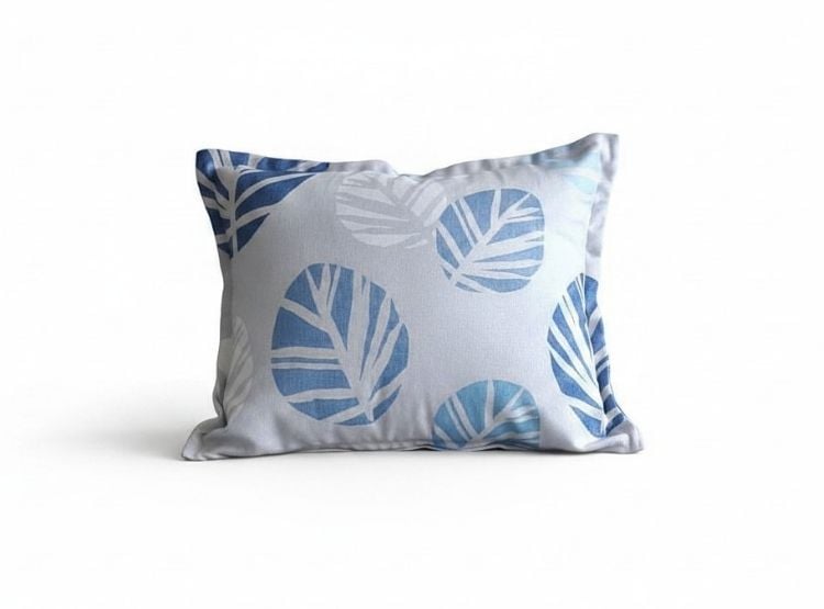 COJIN LUJO 35 CM X 50 CM GRIS CLARO ESTAMPADO HOJAS CELESTE UNIDAD - 1