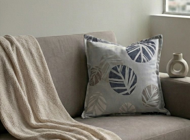 COJIN LUJO 50 CM X 50 CM GRIS CLARO ESTAMPADO HOJAS GRIS UNIDAD - 2