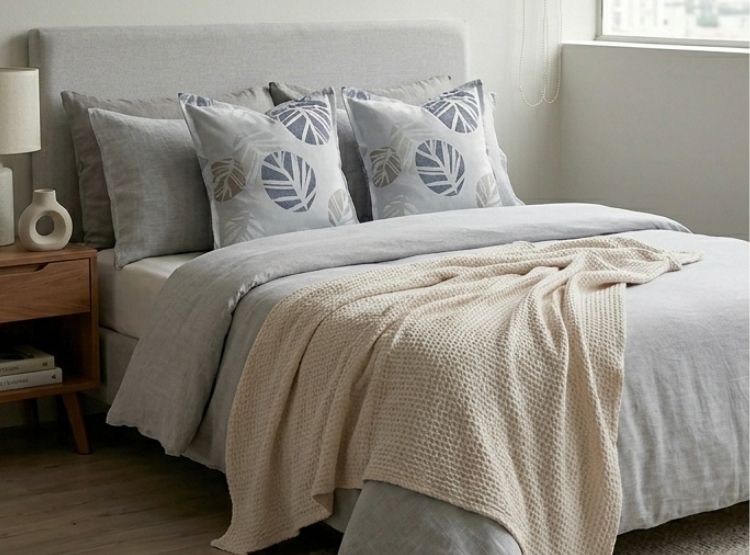 COJIN LUJO 50 CM X 50 CM GRIS CLARO ESTAMPADO HOJAS GRIS UNIDAD - 3