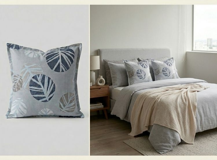 COJIN LUJO 50 CM X 50 CM GRIS CLARO ESTAMPADO HOJAS GRIS UNIDAD - 4