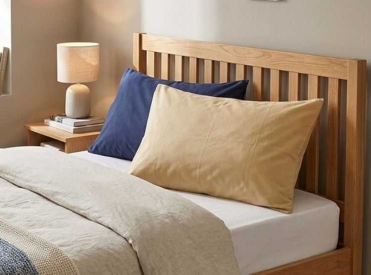 FUNDA DE ALMOHADA LUJO 144 HILOS 50 CM X 70 CM BEIGE Y AZUL SET X 2 - 1