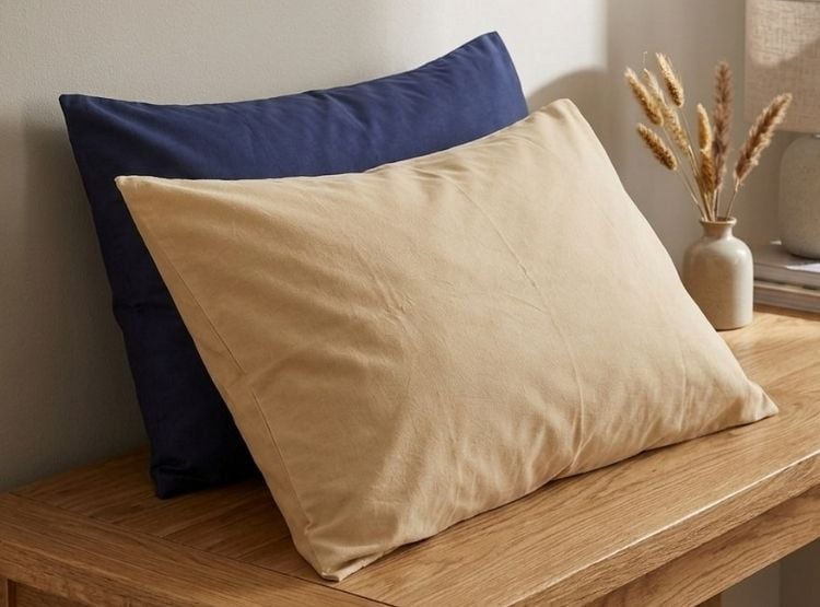 FUNDA DE ALMOHADA LUJO 144 HILOS 50 CM X 70 CM BEIGE Y AZUL SET X 2 - 4