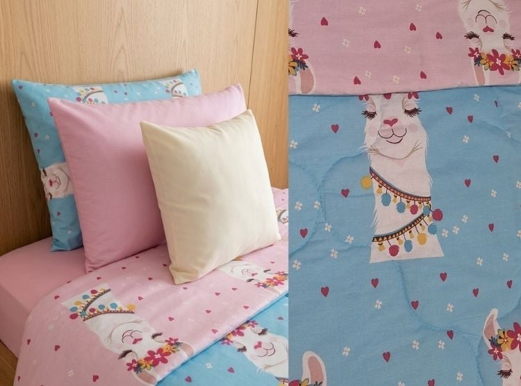 EDREDÓN LUJO 1.5 PLAZAS CELESTE ESTAMPADO REVERSIBLE CON JUEGO DE SÁBANAS 5 PIEZAS - 5