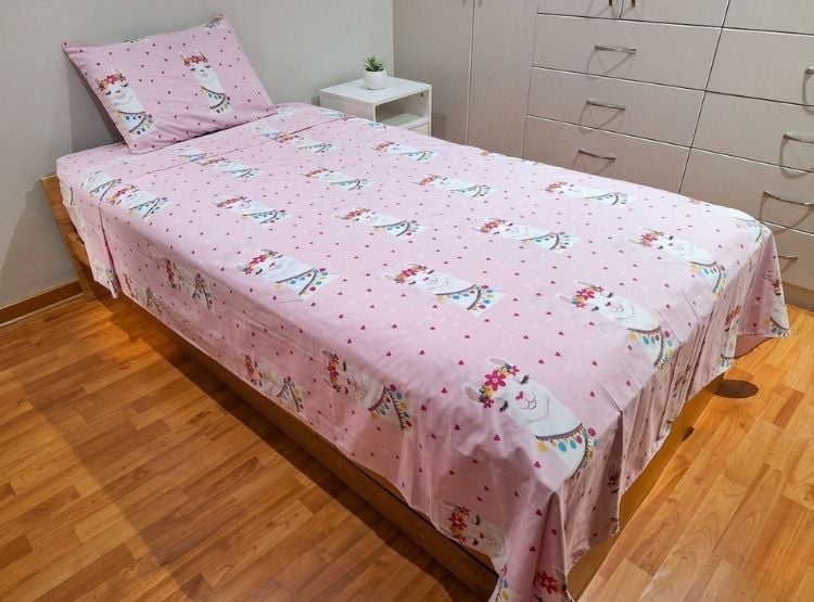 EDREDÓN LUJO 1.5 PLAZAS CELESTE ESTAMPADO REVERSIBLE CON JUEGO DE SÁBANAS 5 PIEZAS - 3