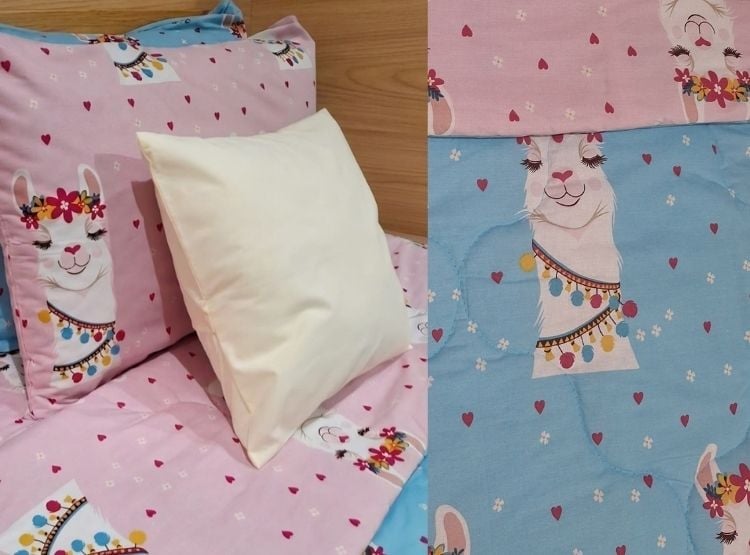 EDREDÓN LUJO 1.5 PLAZAS CELESTE ESTAMPADO REVERSIBLE CON JUEGO DE SÁBANAS 5 PIEZAS - 5