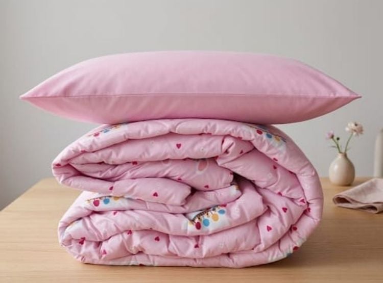 EDREDÓN LUJO 1.5 PLAZAS ROSADO ESTAMPADO REVERSIBLE CON JUEGO DE SÁBANAS 5 PIEZAS - 2