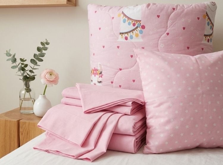 EDREDÓN LUJO 1.5 PLAZAS ROSADO ESTAMPADO REVERSIBLE CON JUEGO DE SÁBANAS 5 PIEZAS - 4