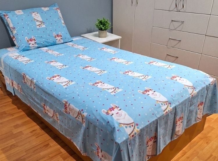 EDREDÓN LUJO 1.5 PLAZAS CELESTE ESTAMPADO REVERSIBLE CON JUEGO DE SÁBANAS 5 PIEZAS - 3