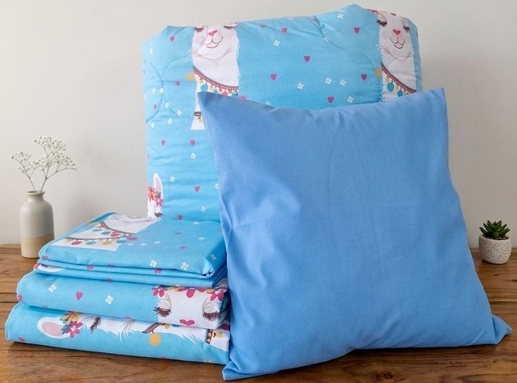 EDREDÓN LUJO 1.5 PLAZAS CELESTE ESTAMPADO REVERSIBLE CON JUEGO DE SÁBANAS 5 PIEZAS - 4