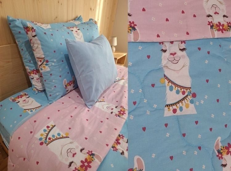 EDREDÓN LUJO 1.5 PLAZAS CELESTE ESTAMPADO REVERSIBLE CON JUEGO DE SÁBANAS 5 PIEZAS - 5