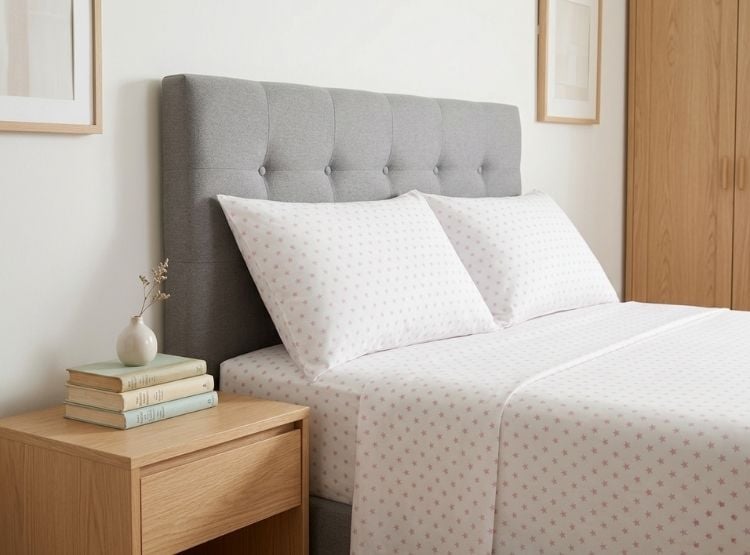 JUEGO DE SÁBANAS LUJO ESTRELLAS ESTAMPADAS 100% ALGODÓN 2 PLAZAS CREMA - 2
