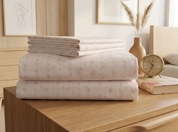 JUEGO DE SÁBANAS LUJO ESTRELLAS ESTAMPADAS 100% ALGODÓN 2 PLAZAS CREMA - 4
