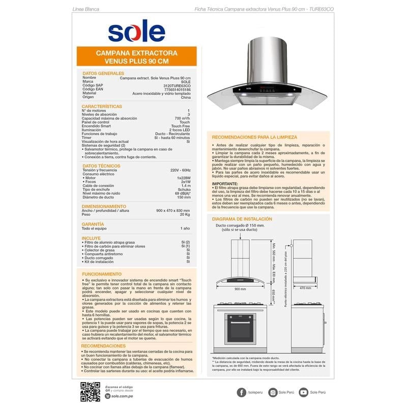 COMBO SOLE COCINA SOLCO040 + CAMPANA TURE63CO + HORNO SOLHO011 - 15