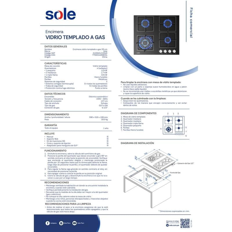 COMBO SOLE COCINA SOLCO040 + CAMPANA TURE63CO + HORNO SOLHO011 - 7