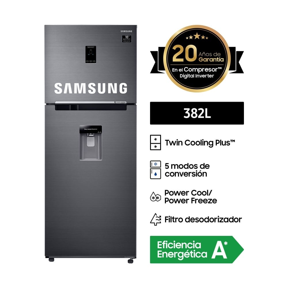 REFRIGERADORA SAMSUNG TOP FREEZER NO FROST 382L RT38K5930BS NEGRO - 1