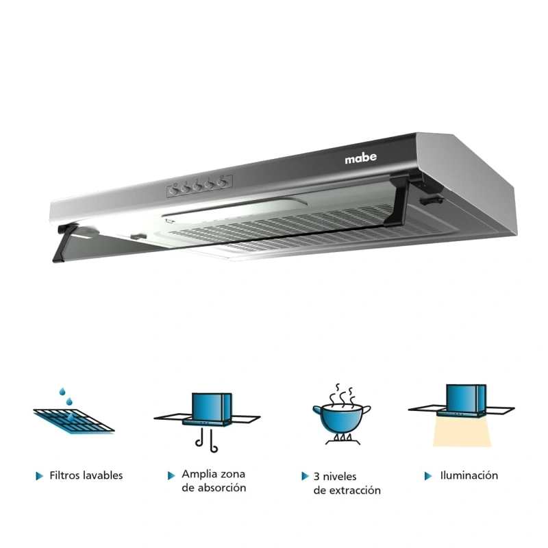 CAMPANA EXTRACTORA DE PARED MABE CMU6020PI0 60CM ACERO INOXIDABLE - 1