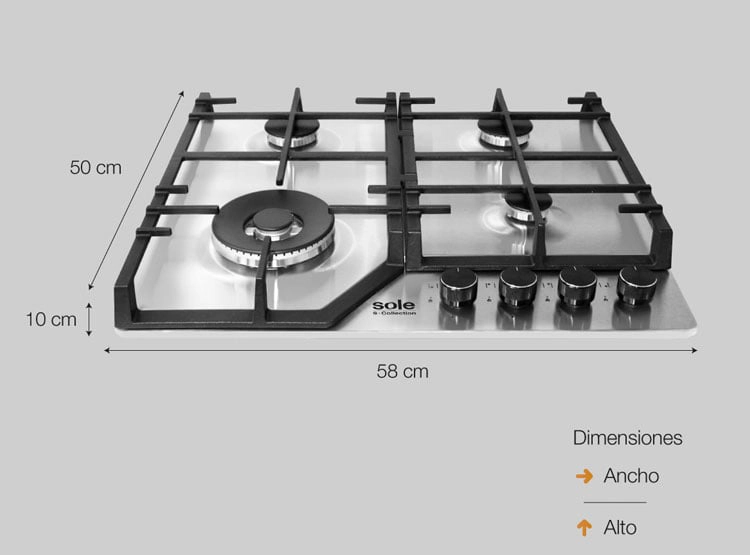 ENCIMERA A GAS SOLE 60CM SOLCO063 + PARRILLA SOLPAR001 - 6