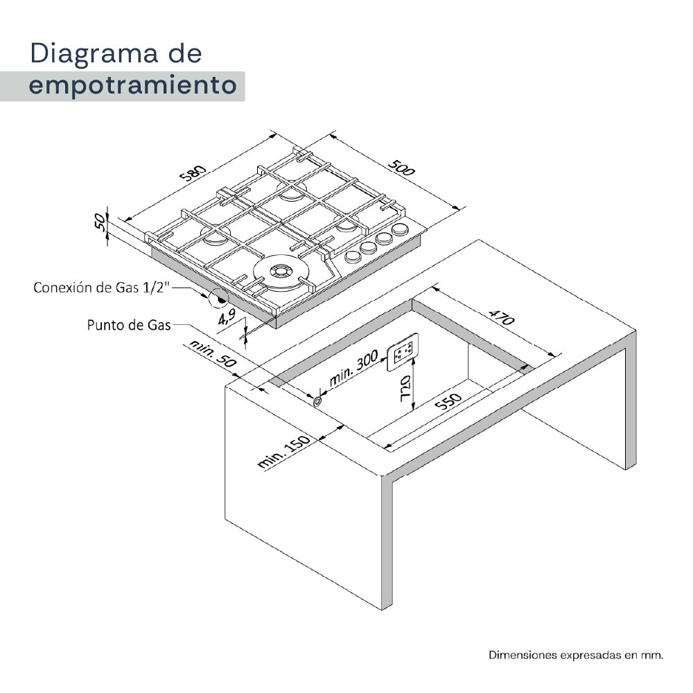 ENCIMERA EMPOTRABLE A GAS SOLE 4 HORNILLAS SOLCO063 - 10