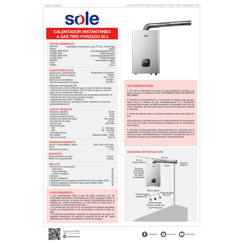 TERMA A GAS 20L SOLE 3121GAS20TFTCT PASO CONTINUO - 6
