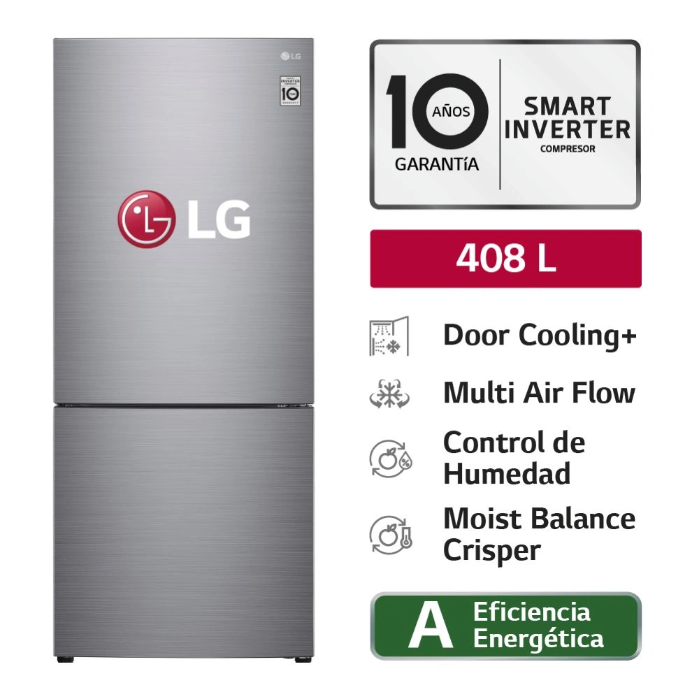REFRIGERADORA LG 408L GB41BPP BOTTOM FREEZER MÚLTIPLE FLUJO DE AIRE PLATEADA - 1