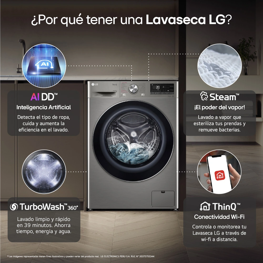 LAVASECA LG CARGA FRONTAL 11/7KG WD11PVC3S6 AI DD INTELIGENCIA ARTIFICIAL PLATEADO - 4