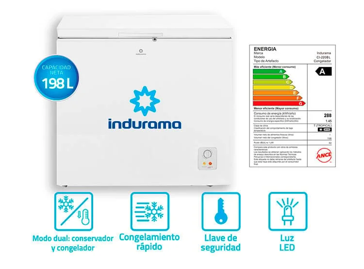 CONGELADORA INDURAMA DEFROST 198LT CI-220BL BLANCO - 1