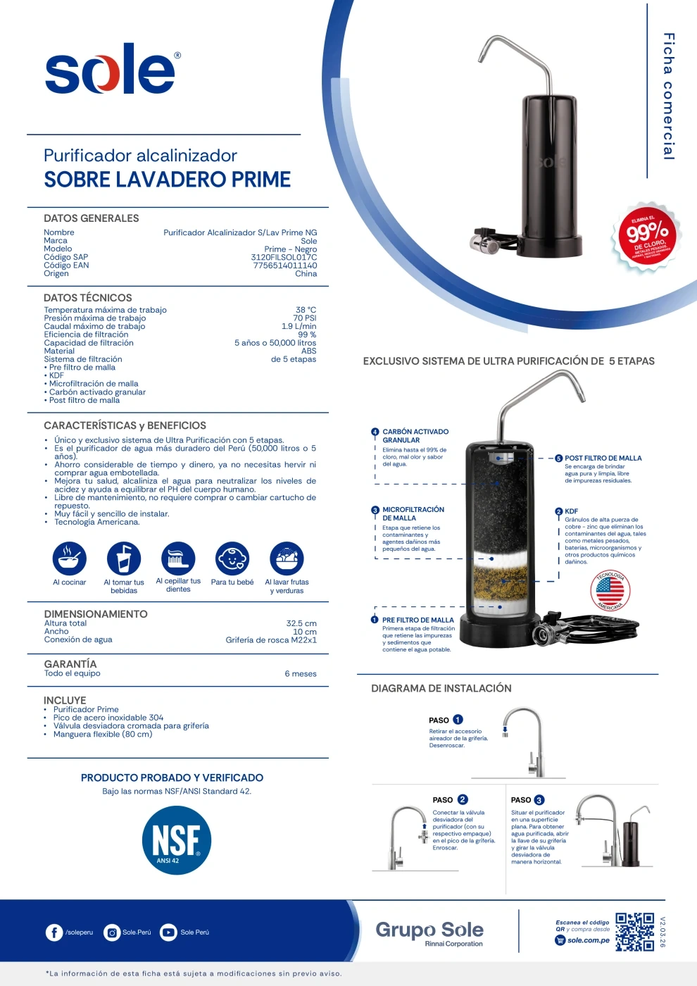 PURIFICADOR DE AGUA ALCALINIZADOR SOLE 3120FILSOL017C - 5