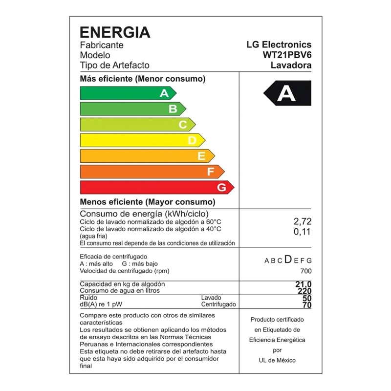 LAVADORA LG CARGA SUPERIOR 21 KG WT21PBV6 AIDD INTELIGENCIA ARTIFICIAL NEGRO CLARO