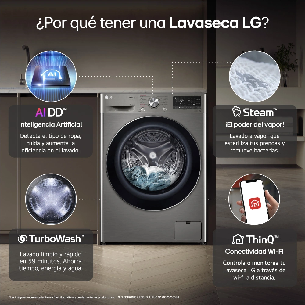 LAVASECA LG CARGA FRONTAL 14 KG 8 KG AI DD INTELIGENCIA ARTIFICIAL WD14PVC4S6C PLATEADO - 4