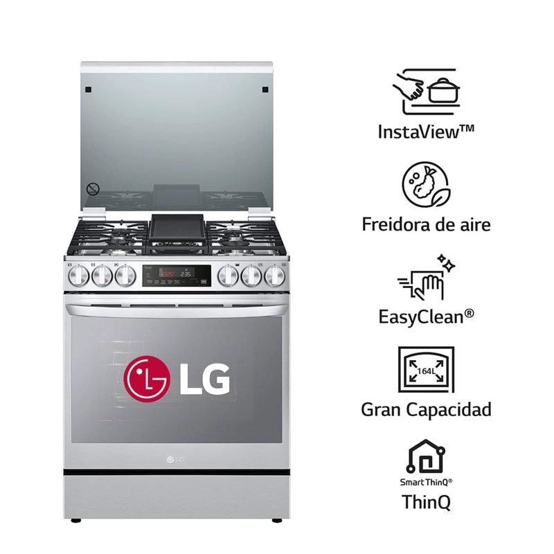 COCINA A GAS GLP/GN LG 5 HORNILLAS LRGL5847S INSTAVIEW LRGL847S ACERO INOXIDABLE - 1