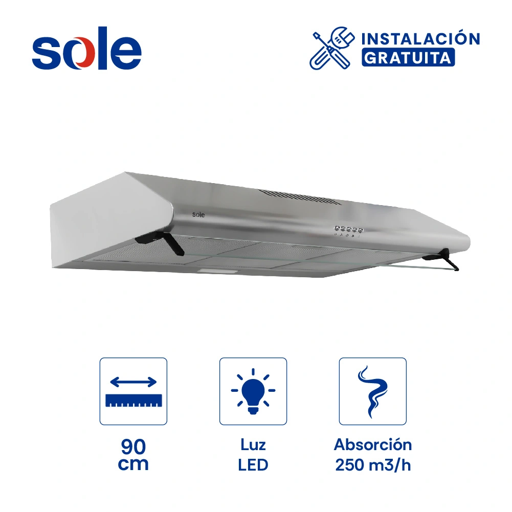 CAMPANA EXTRACTORA SOLE ANCHO 90CM 3120TURE22CO HERA 1 MOTOR INOXIDABLE - 1