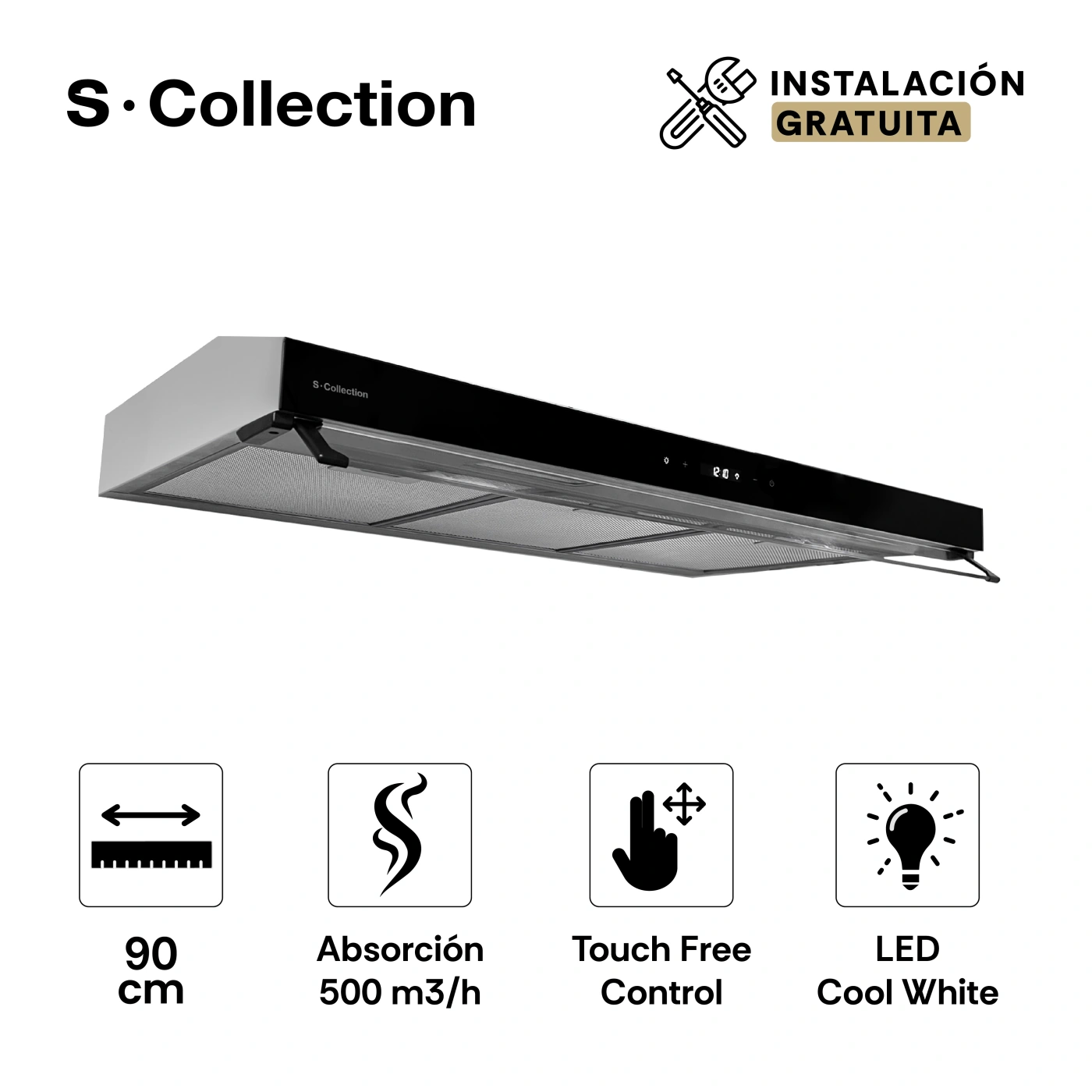CAMPANA EXTRACTORA SOLE ANCHO 90CM 3120TURE94CO SC 2M SLIM INOXIDABLE - 1