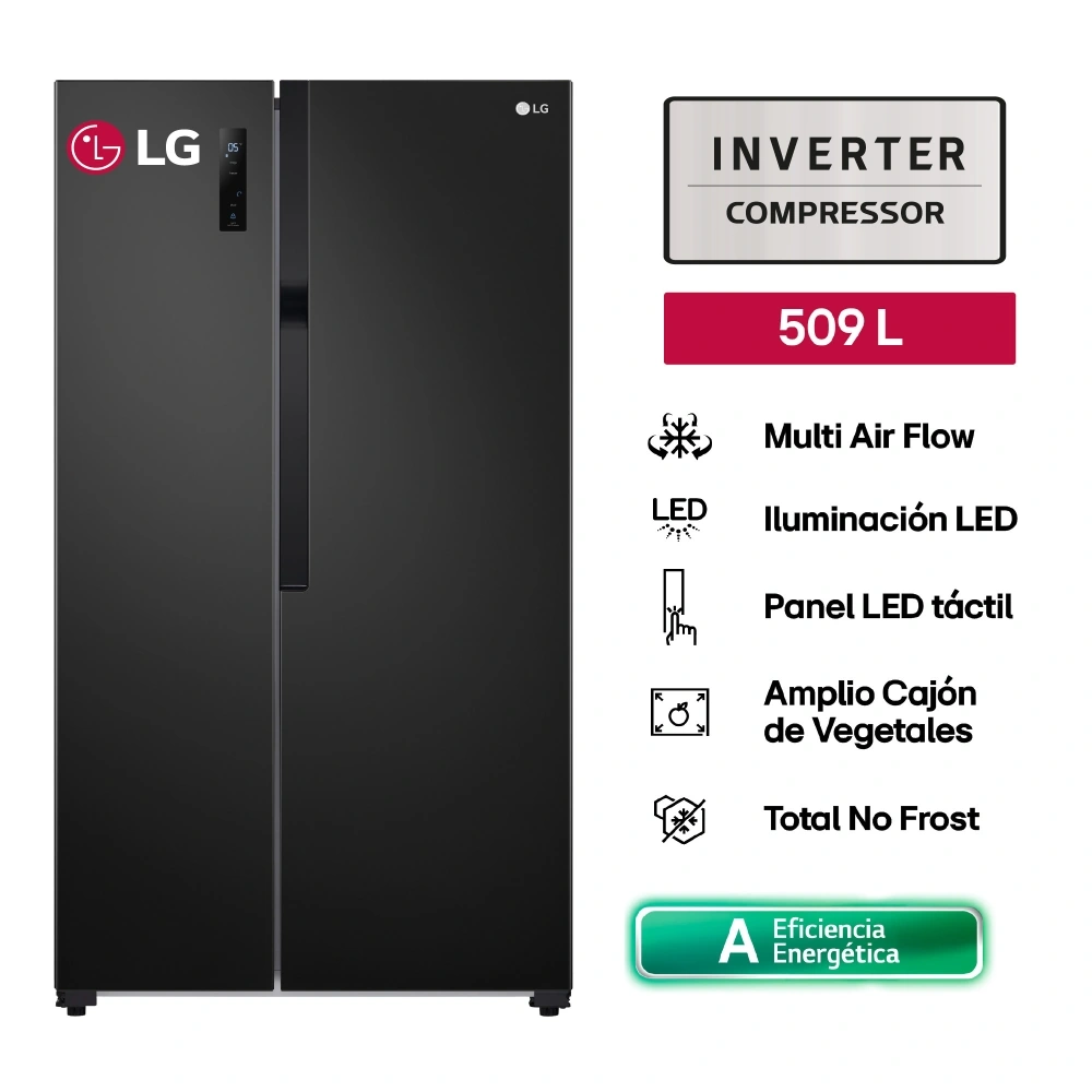 REFRIGERADORA LG 509L GS51MPD SIDE BY SIDE MULTIPLE FLUJO DE AIRE NEGRO - 1