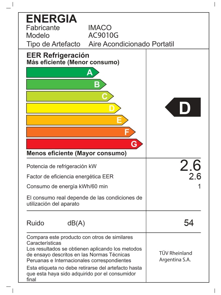 AIRE ACONDICIONADO PORTÁTIL IMACO 9000 BTU AC9010G 1046W - 5