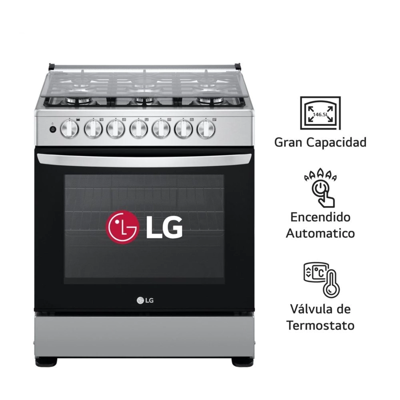 COCINA A GAS LG LRGZ5253S GRAN CAPACIDAD 6 HORNILLAS ACERO INOXIDABLE - 1