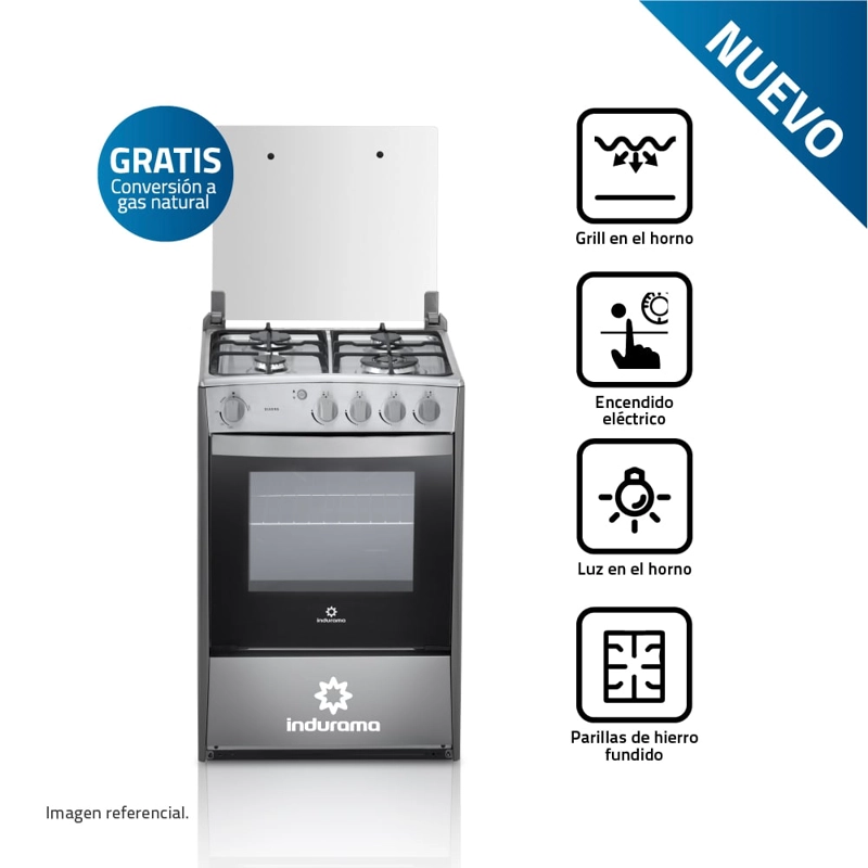 COCINA A GAS INDURAMA 4 HORNILLAS OLVERA DE PIE - 1