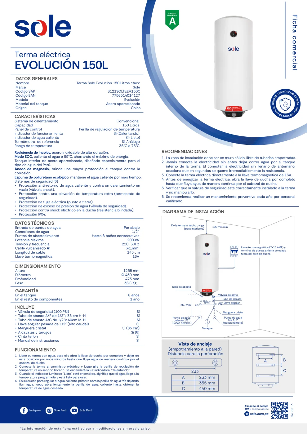 TERMA ELÉCTRICA 150 LITROS SOLE EVOLUCION - 6